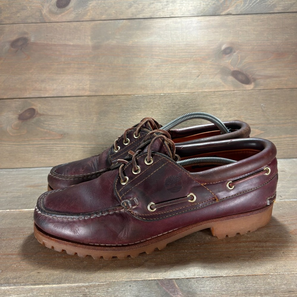 Timberland Mens size 10 shoes Burgundy Leather Lace Up 3 Eye boat shoes
